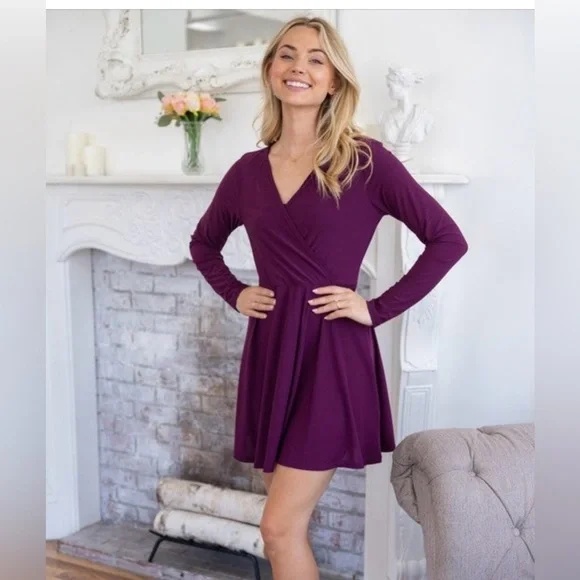 chinese dress ladies Sundry Long Sleeve Dress in Plum - L - Shop Sundry Dresses